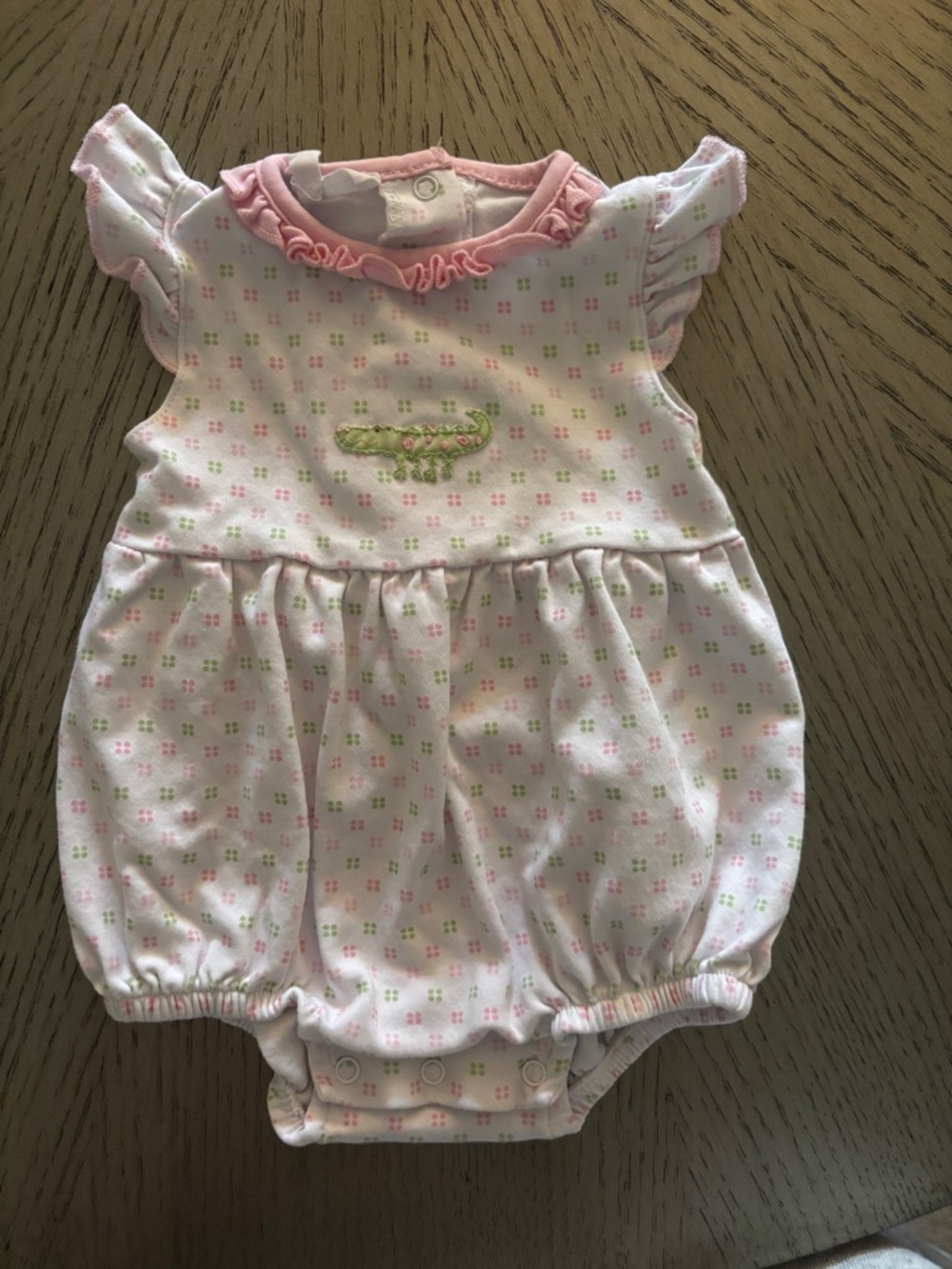 Magnolia Baby Pink and Green Floral Alligator One-Piece